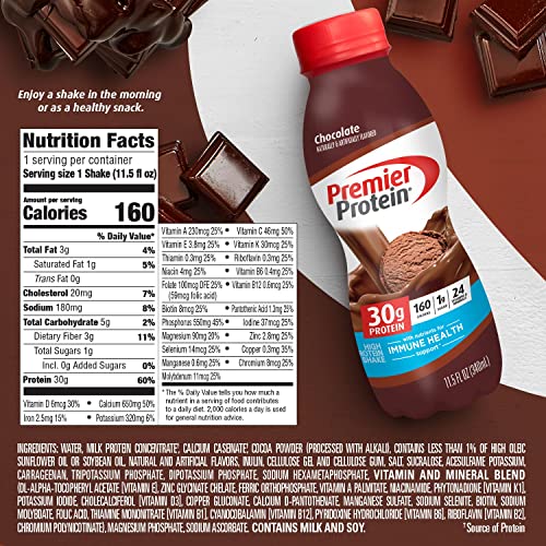 Premier Protein Shake, Chocolate, 30g Protein 1g Sugar 24 Vitamins Minerals Nutrients Premier Protein