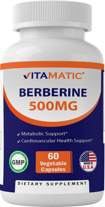 Vitamatic Berberine Supplement 500mg - 60 Vegetable Capsules - Made in The USA 