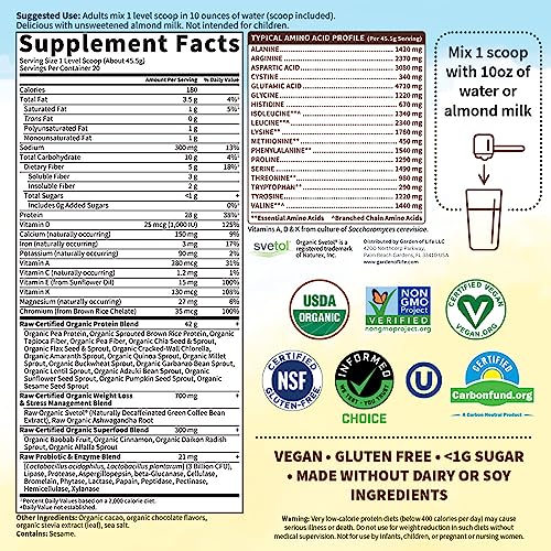 Garden of Life Raw Organic Fit Vegan Protein Powder Chocolate, 28g Plant Based Protein Garden of Life
