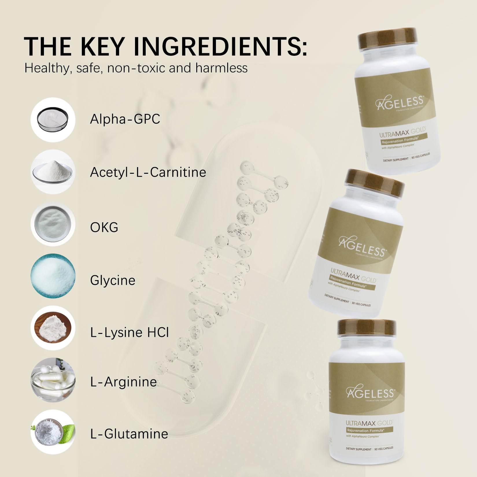 AGELESS™: UltraMAX Gold™ Capsules, HGH Anti-Aging Supplement for Women, Slows Ageless Foundation Laboratories