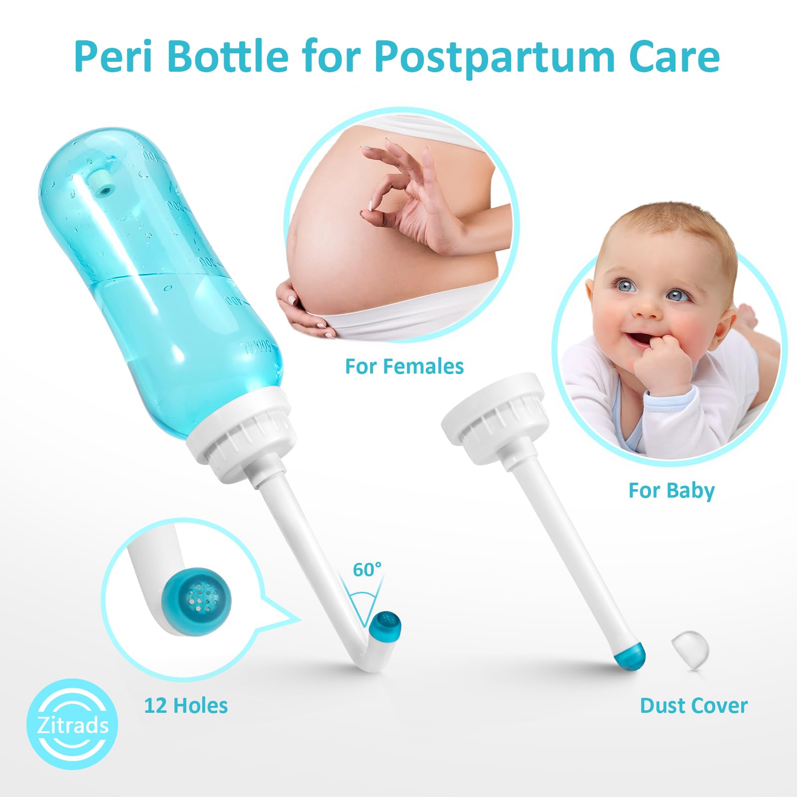 Peri Bottle Zitrads, Squeeze-Free Portable Bidet for Postpartum Essentials, Peri Bottles Zitrads
