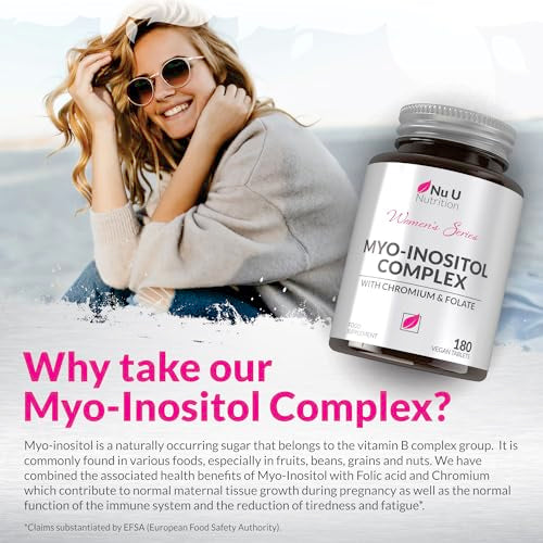 Myo-Inositol Complex 4000mg - 180 Vegan Tablets, 6 Weeks Supply - with 200ug Folate Nu U Nutrition