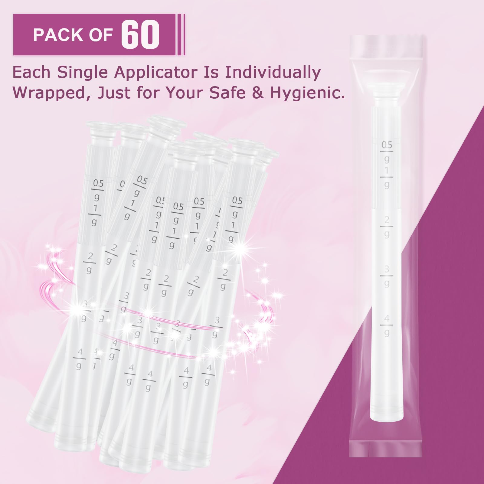 Nieteyrue Plastic Vaginial Cream Applicators (60 Packs) 2024 New Dosage Markings Individually Nieteyrue