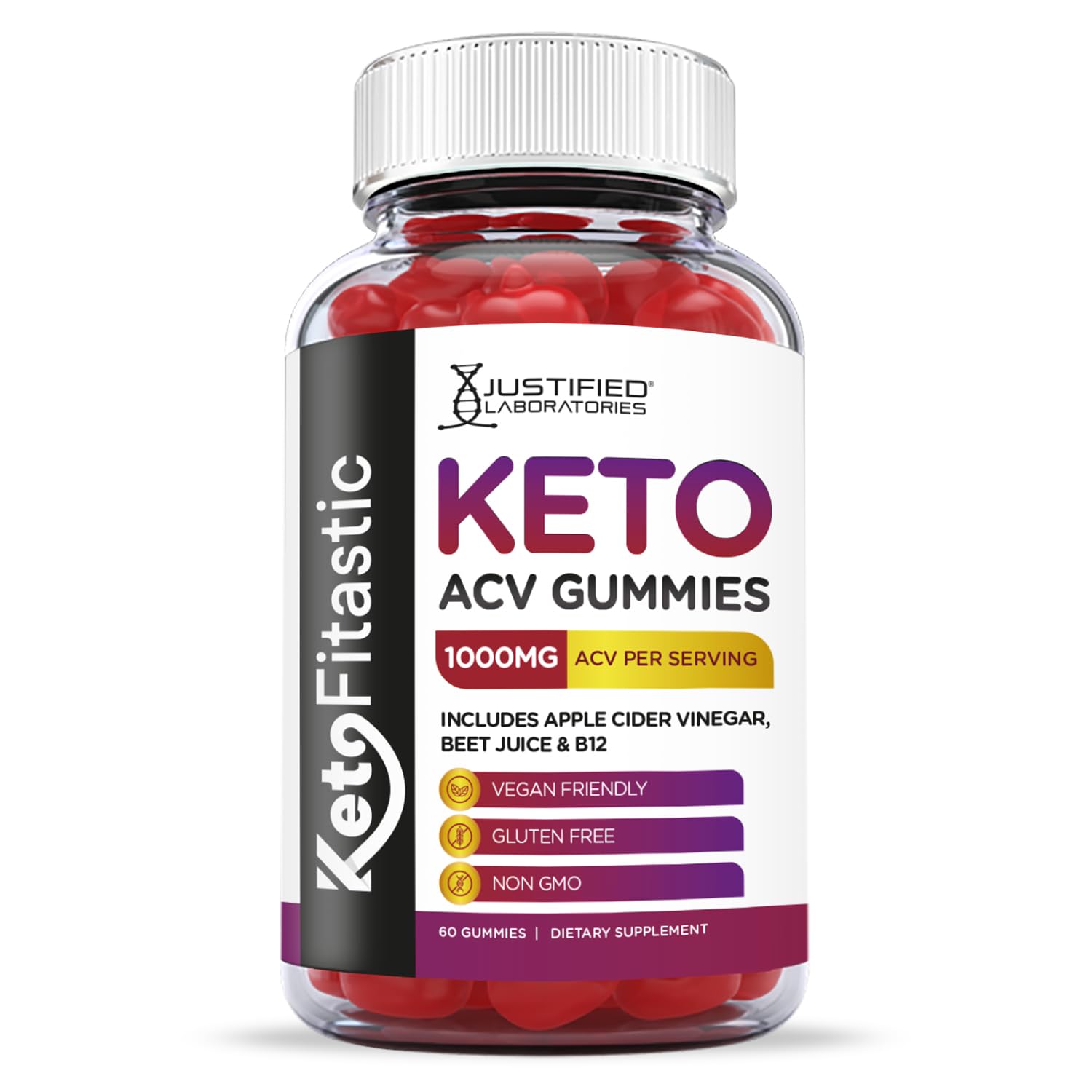 Justified Laboratories (3 Pack) Ketofitastic Keto Gummies 1000MG ACV with Pomegranate Justified Laboratories