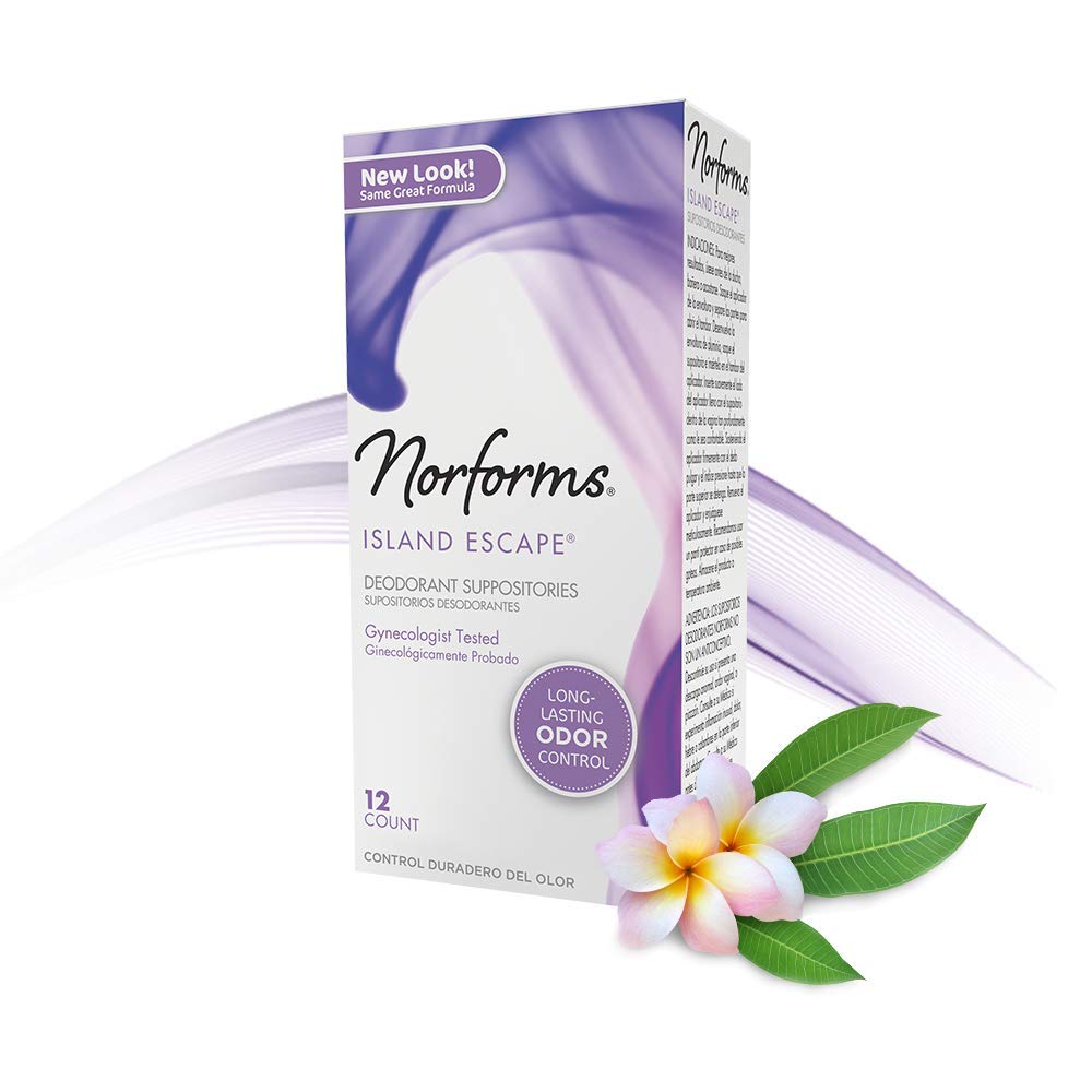 Norforms Feminine Deodorant Suppositories, Long Lasting Odor Control, Island Escape Scent, 12 Count Norforms