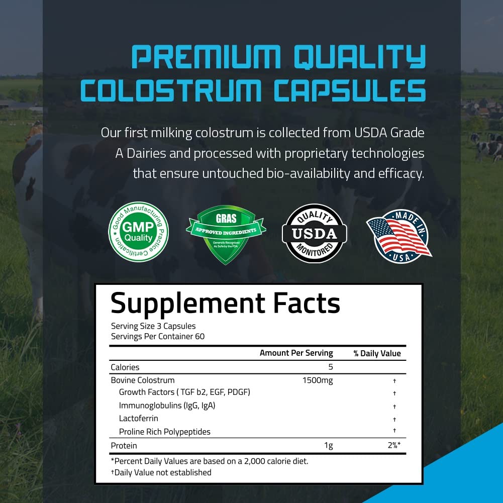 TBR Labs Pure Bovine Colostrum 180 Capsules - Antibiotic and Hormone Free - USA Source TBR Labs