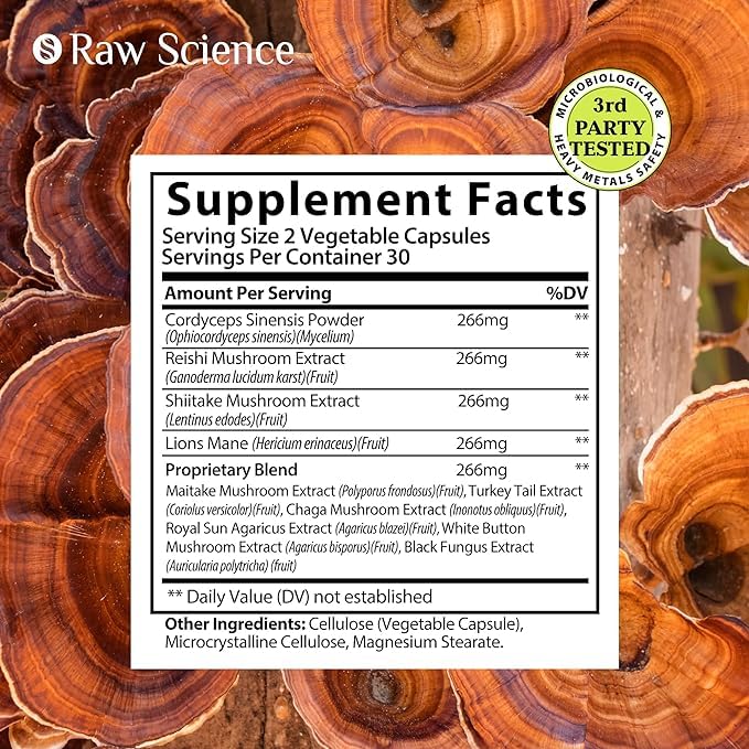 Mushroom Supplement - Shiitake Mushrooms & Lions Mane Supplement Capsules S RAW SCIENCE