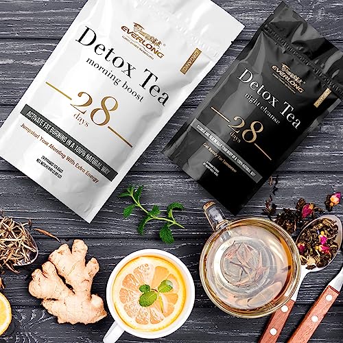 EVERLONG Detox Tea 28 Day Morning Boost Tea and Night Cleanse Tea, Burn Fat and Boost