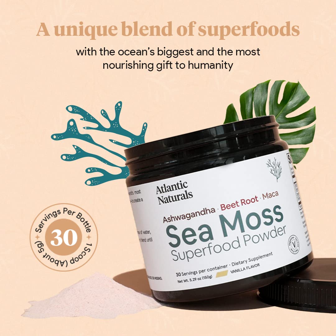 Organic Sea Moss Superfood Powder with Ashwagandha, Beet Root, and Maca Atlantic Naturals