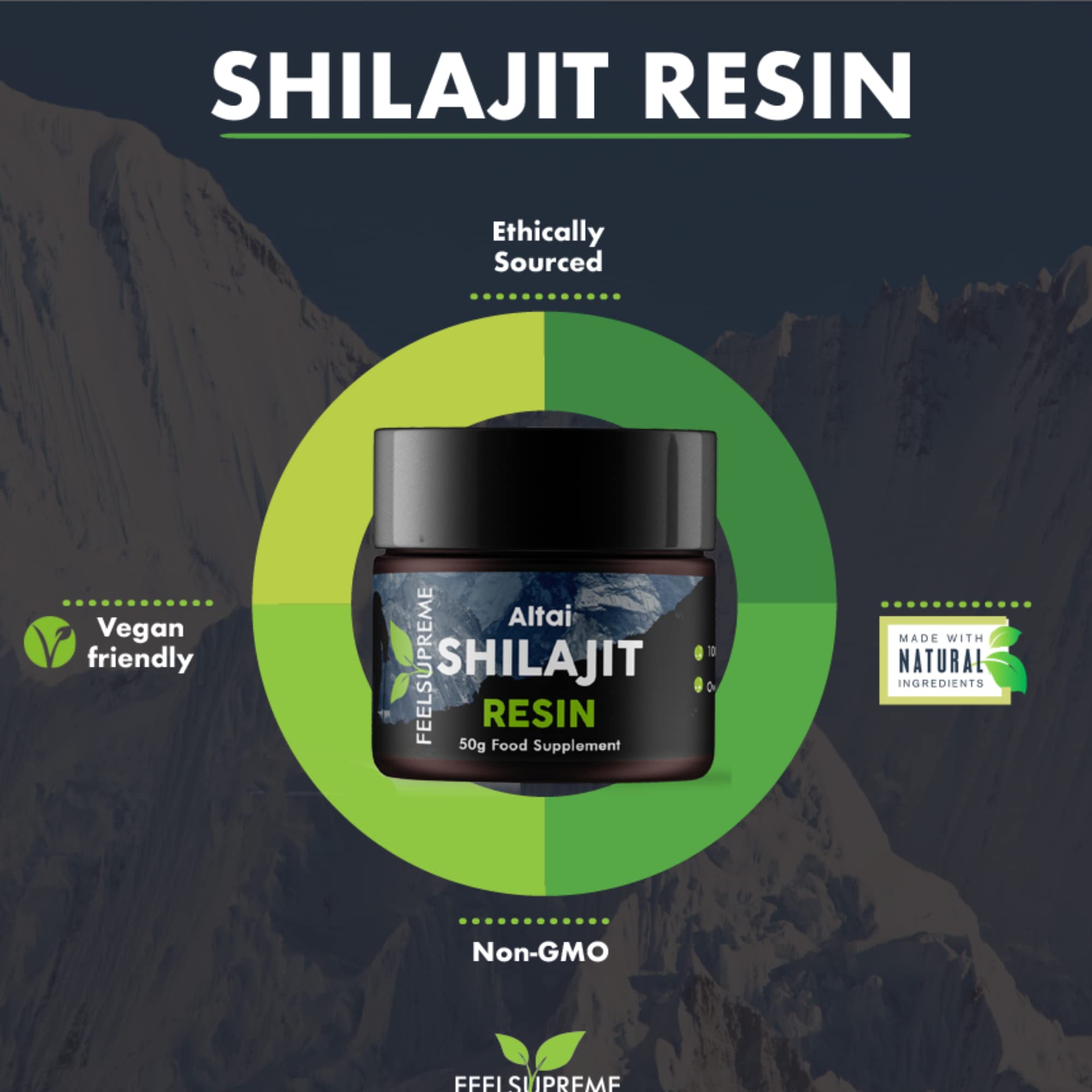 Natural Black Altai Shilajit Resin Large (50g) Pot | 100% Pure Additive Free | 80 Trace Feel Supreme