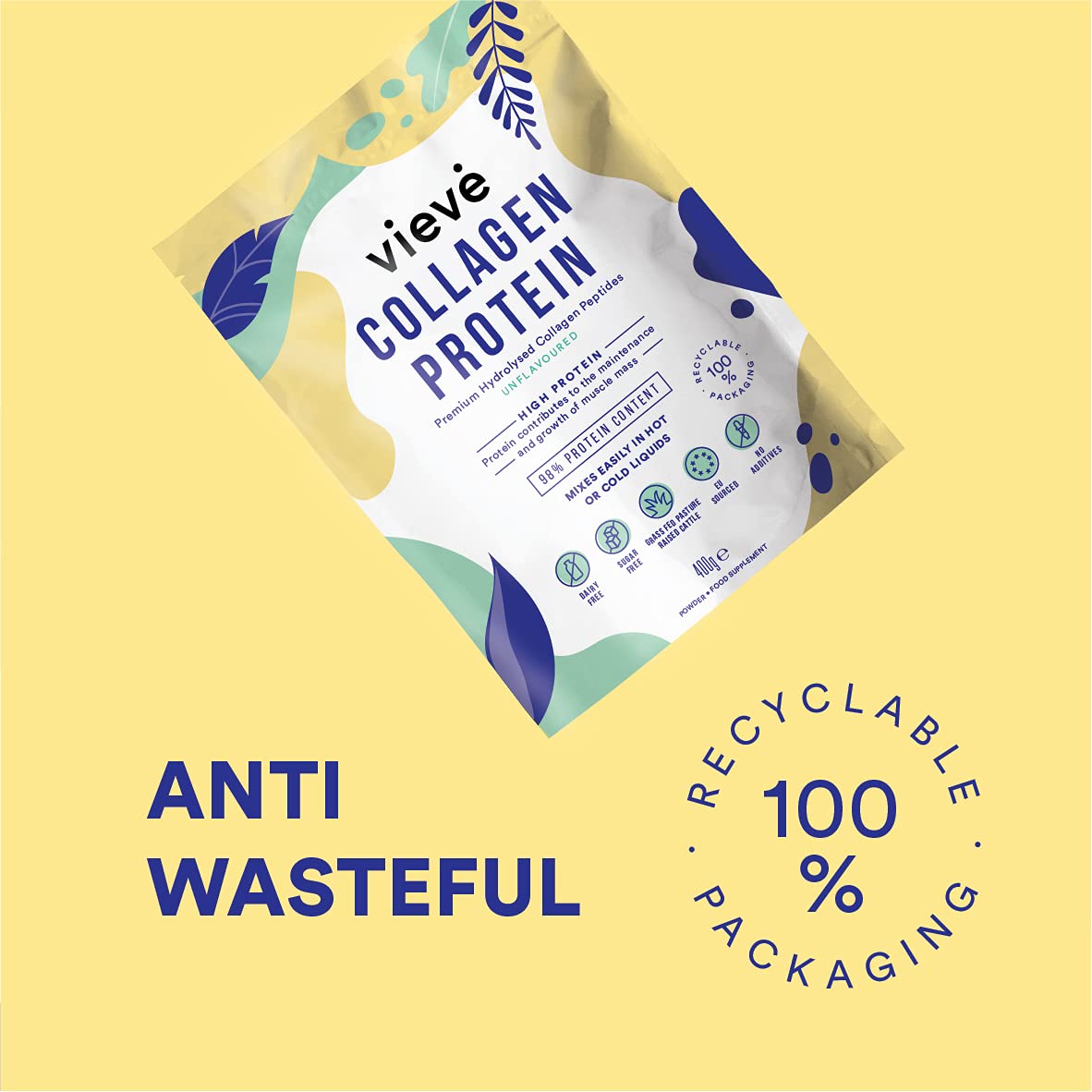 Vieve Collagen Protein Powder - Hydrolysed Bovine Peptides - Diet Support Supplement for Skin, Hair, Nail Vieve