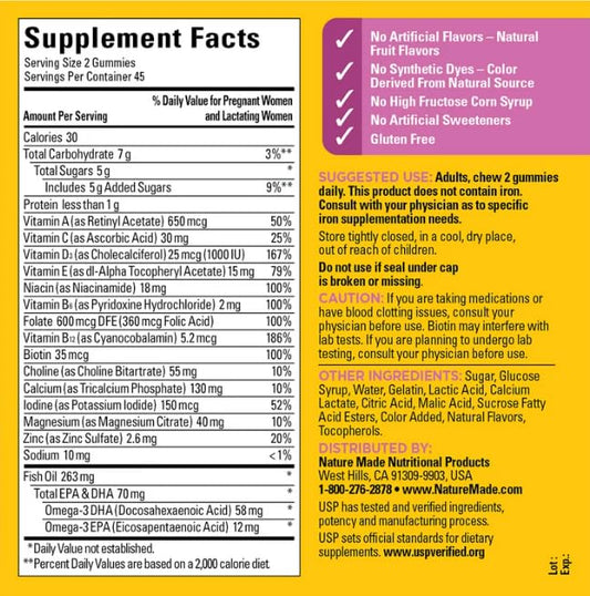 Prenatal Gummies with DHA and Folic Acid, Nature Made Dietary Supplement