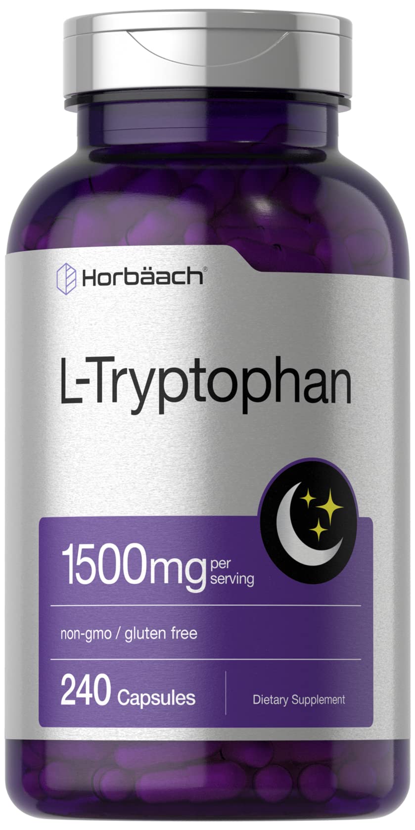 L Tryptophan 1500mg Capsules | 240 Count | Nighttime Formula | Non-GMO, Gluten Free