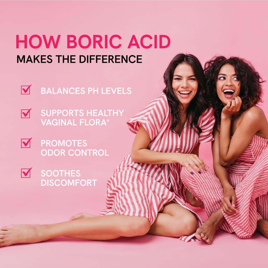 Boric Acid Suppositories for Women | 600mg | for pH Balance, Vaginal Odor & Itching | Feminine Hygiene SMNutrition