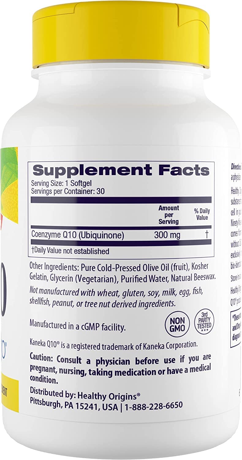Healthy Origins CoQ10 (Kaneka Q10), 300 mg - Heart Health & Energy Supplement - Gluten Healthy Origins