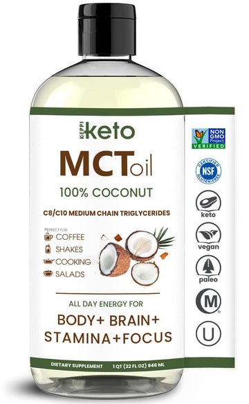 Keppi Flavorless MCT Oil - C8 and C10 for Keto Diet, Non-GMO, Certified Gluten-Free