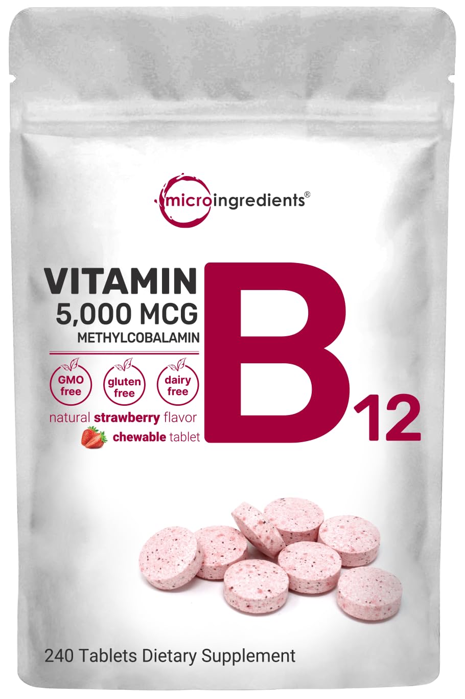 Micro Ingredients Vitamin B12 5000mcg | Methyl B12 Active Form – 240 Chewable 