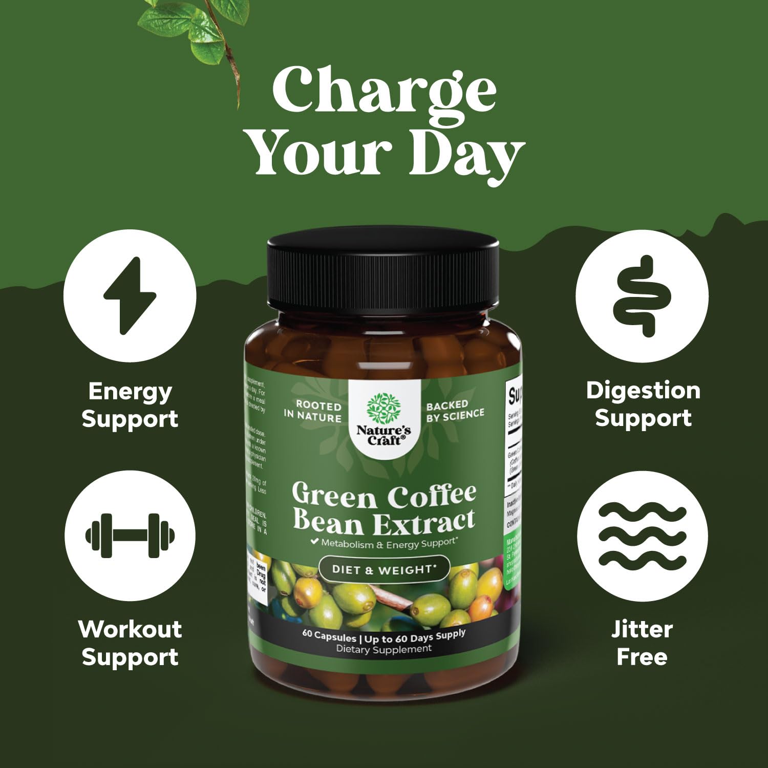 Pure Green Coffee Bean Extract - Super Energizing Green Coffee Extract with 50% Chlorogenic Natures Craft