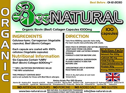 Beef Bovin 100 Hydrolyzed Collagen 1000mg Capsules Bee-natural