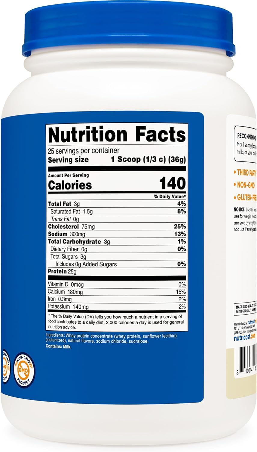 Nutricost Whey Protein Concentrate (Vanilla) 2LBS Nutricost