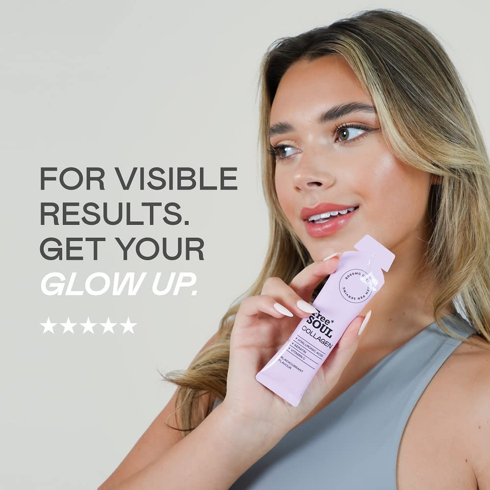 Marine Collagen Liquid 8000mg with Hyaluronic Acid, Keratin, & Vitamin C, 14 x 8000mg Hydrolysed Collagen Free Soul