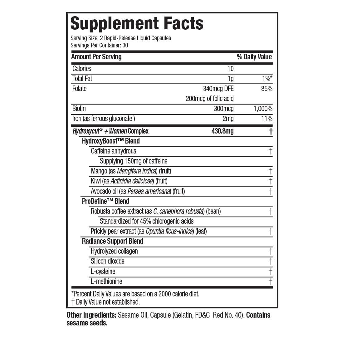 Hydroxycut + Women Pills with Biotin & Collagen | Hair Nails and Skin Vitamins | Iron Supplement