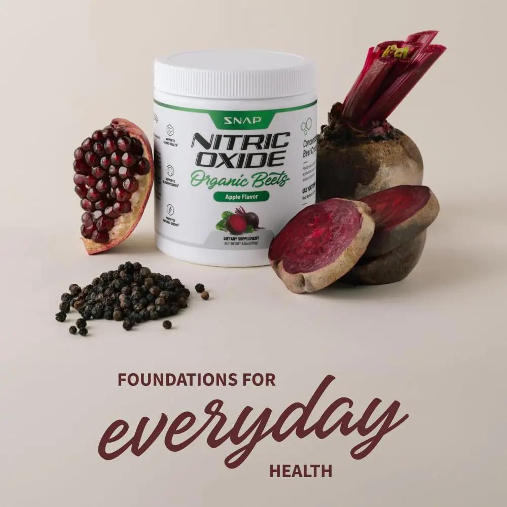 Snap Supplements USDA Organic Beet Root Powder, 3-in-1 Nitric Oxide Supplement, Support Healthy Blood Circulation, 250g (30 Servings, Apple)