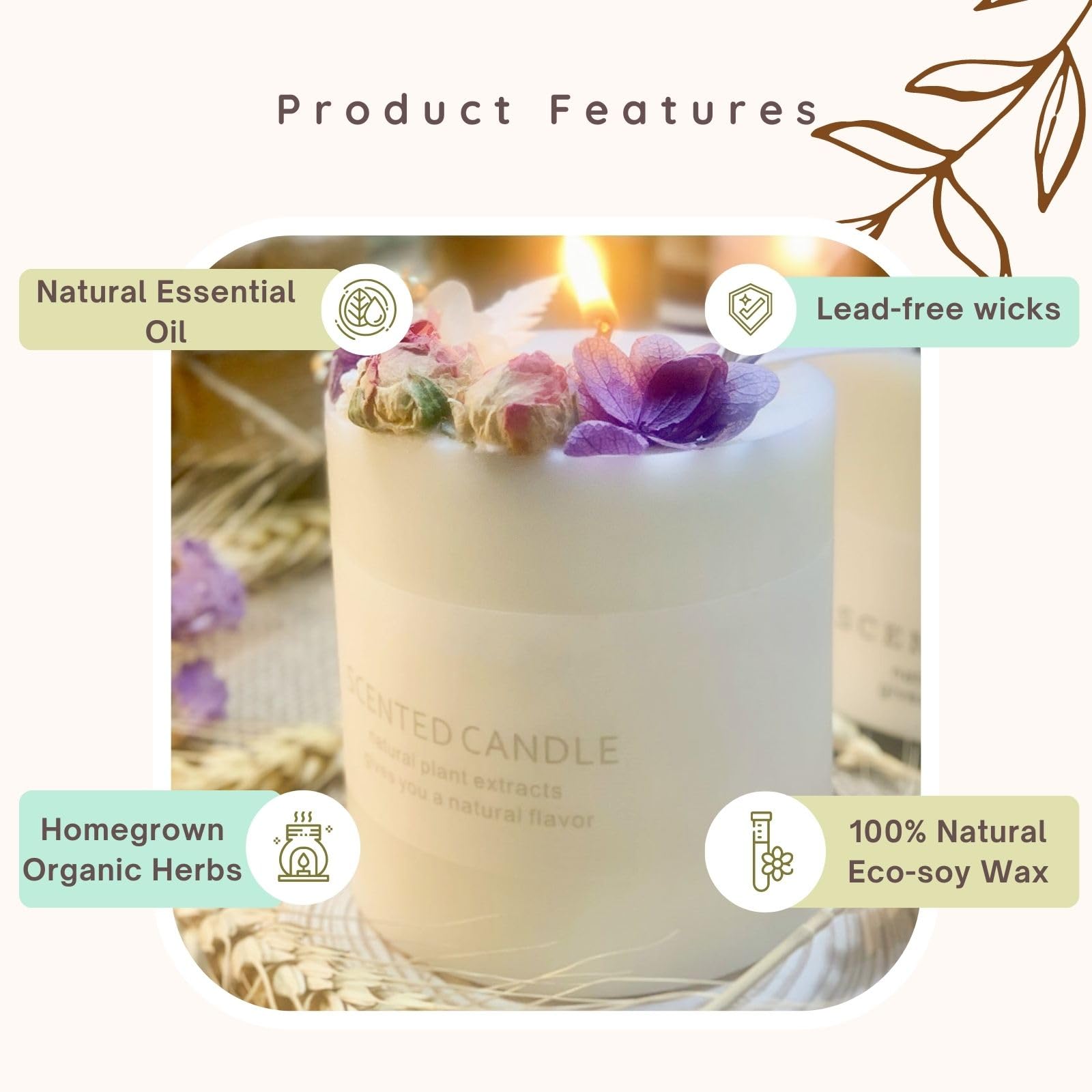Natural Soy Scented Pillar Candles with Glass, Classic 10 oz Luxury Non Toxic White Bathroom Candle uniqicon