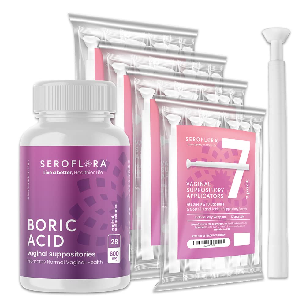 SEROVERA Seroflora Boric Acid Vaginal Suppositories 600 mg + Suppository Applicators Bundle