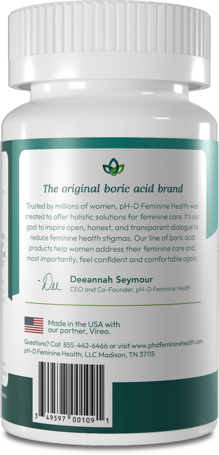 pH-D Feminine Health - 600 mg Boric Acid Suppositories - Woman Owned - for Vaginal Odor Use - 36 Count pH-D Feminine Health Support