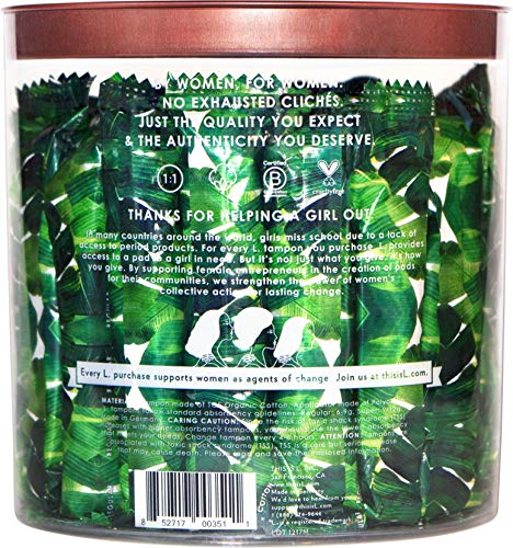 L. Organic Cotton Regular and Super Absorbency Compact Tampons Multipack 30 Count L.