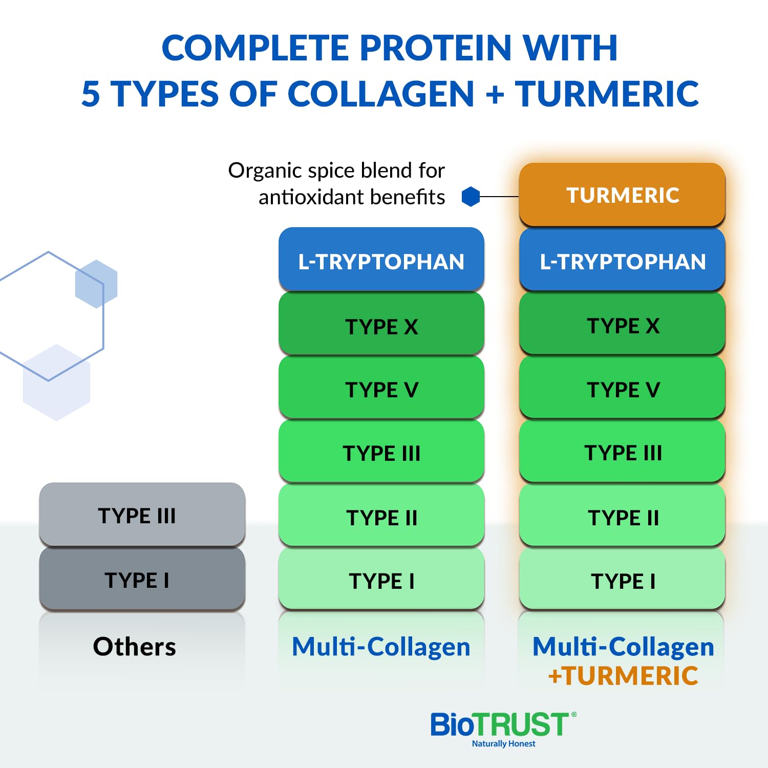 BioTrust Collagen Powder with Turmeric – 5 Types (I, II, III, V, X) + Turmeric BioTrust