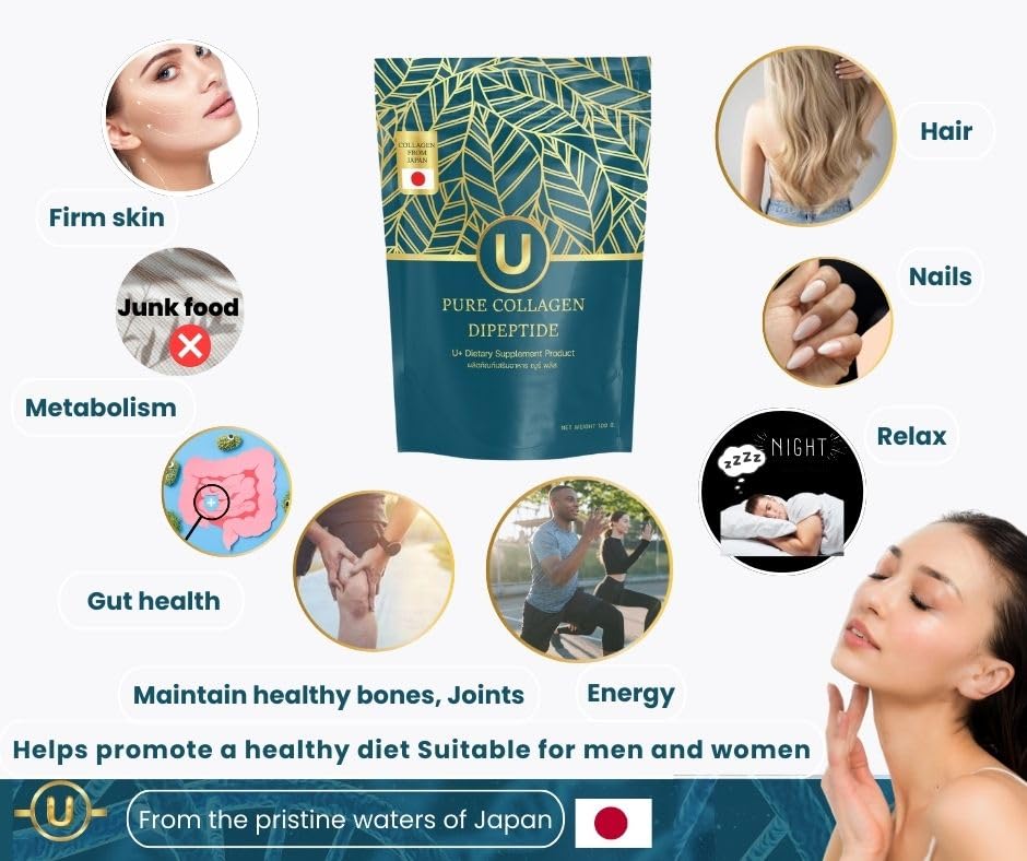 U+ Pure Collagen Dipeptide Supplement - Advanced Hydrolyzed Collagen Powder for Skin, Hair U+ Pure Collagen