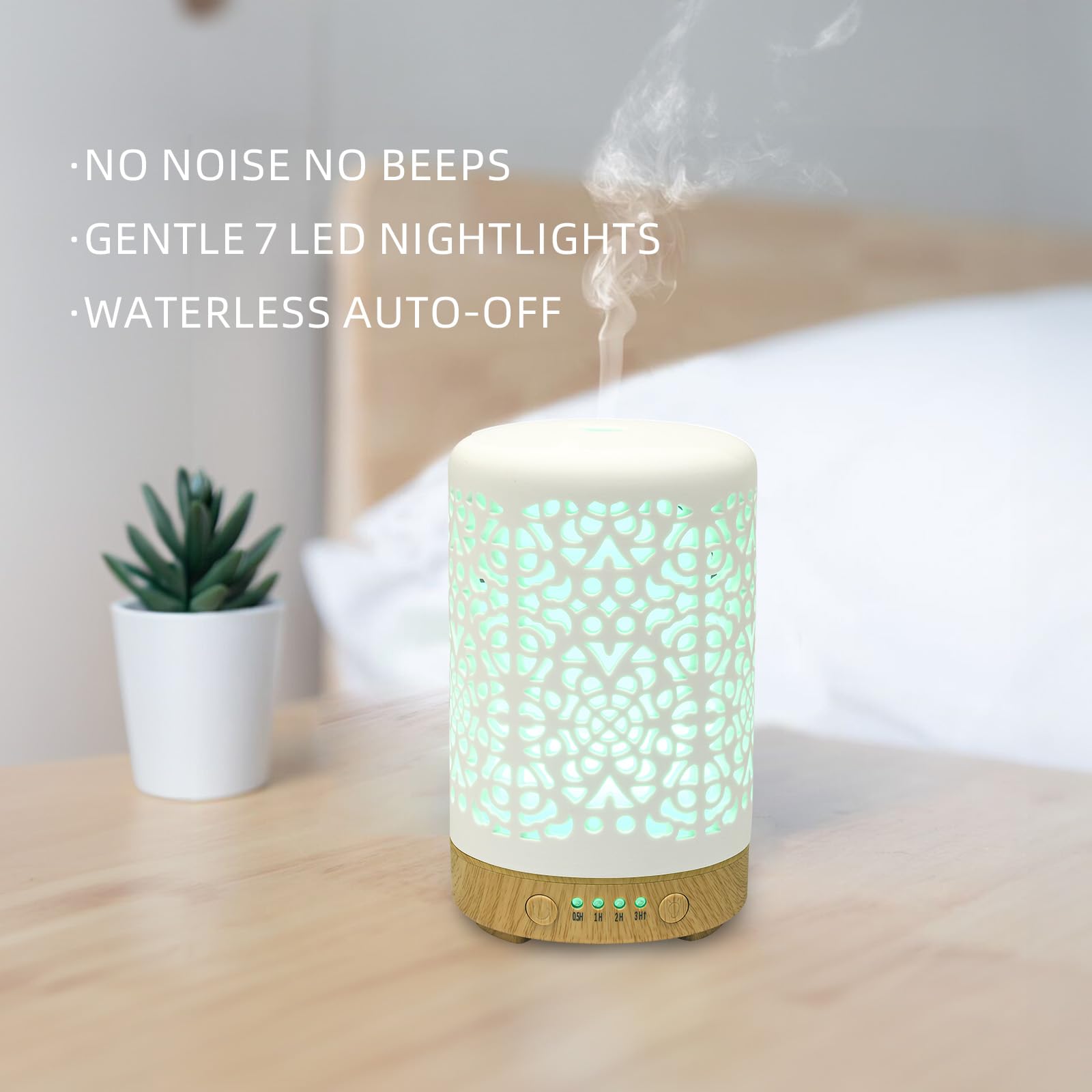 Essential Oil Diffusers, 100ml White Ceramic Diffuser with 7 LED Lights,Ultrasonic Aromatherapy homnas