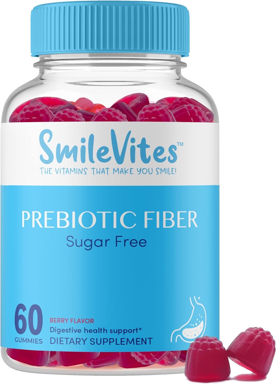 SmileVites Prebiotics Fiber Gummy Digestive Health - Vegan Friendly, GMO Free, Kosher