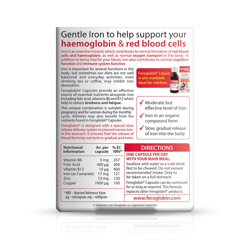 Feroglobin Iron Capsule Helps to reduce tiredness and fatigue Feroglobin