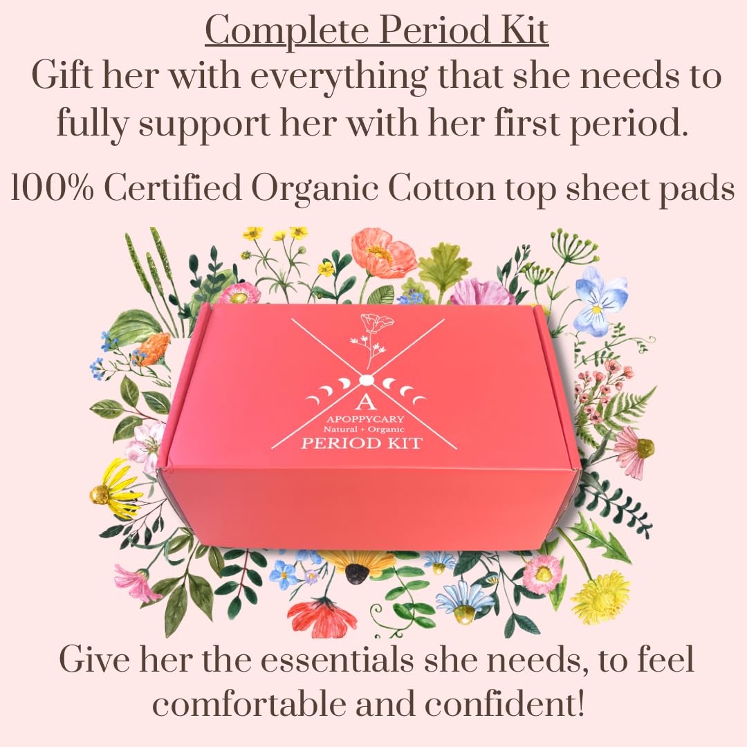 Organic 77 PC Period Kit Moon Box for Teens and Tweens - Organic Cotton Top Sheet Feminine Pads APOPPYCARY