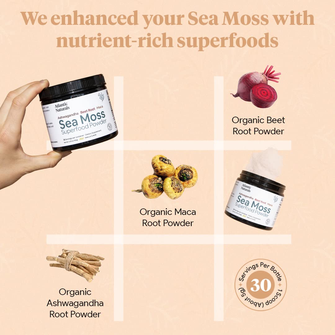 Organic Sea Moss Superfood Powder with Ashwagandha, Beet Root, and Maca Atlantic Naturals