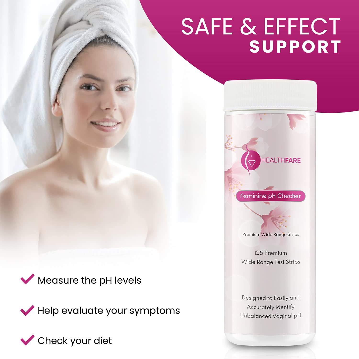 Healthfare Feminine pH Checker Test Strips to Monitor Intimate Health, Balance pH Level 3.0-5.5 Healthfare