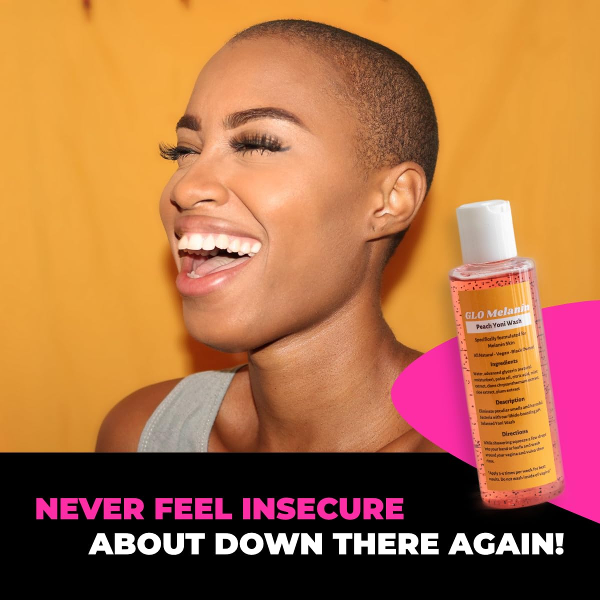 GLO Melanin Peach Yoni Wash with Aloe Vera, All Natural Feminine Wash for Women pH Balance Glo Melanin