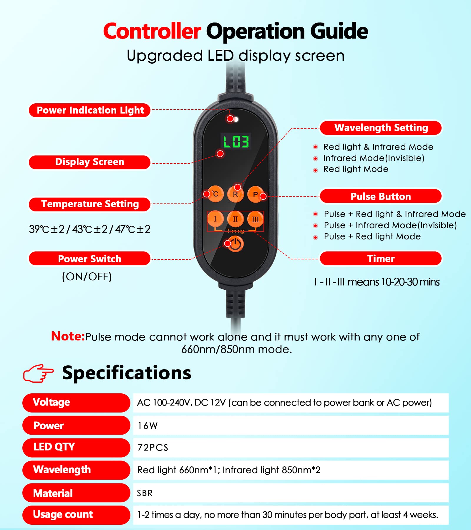 Red Light Therapy for Knee, Infrared Red Light Therapy Device Wrap Belt with 660nm Red Light RUISQM