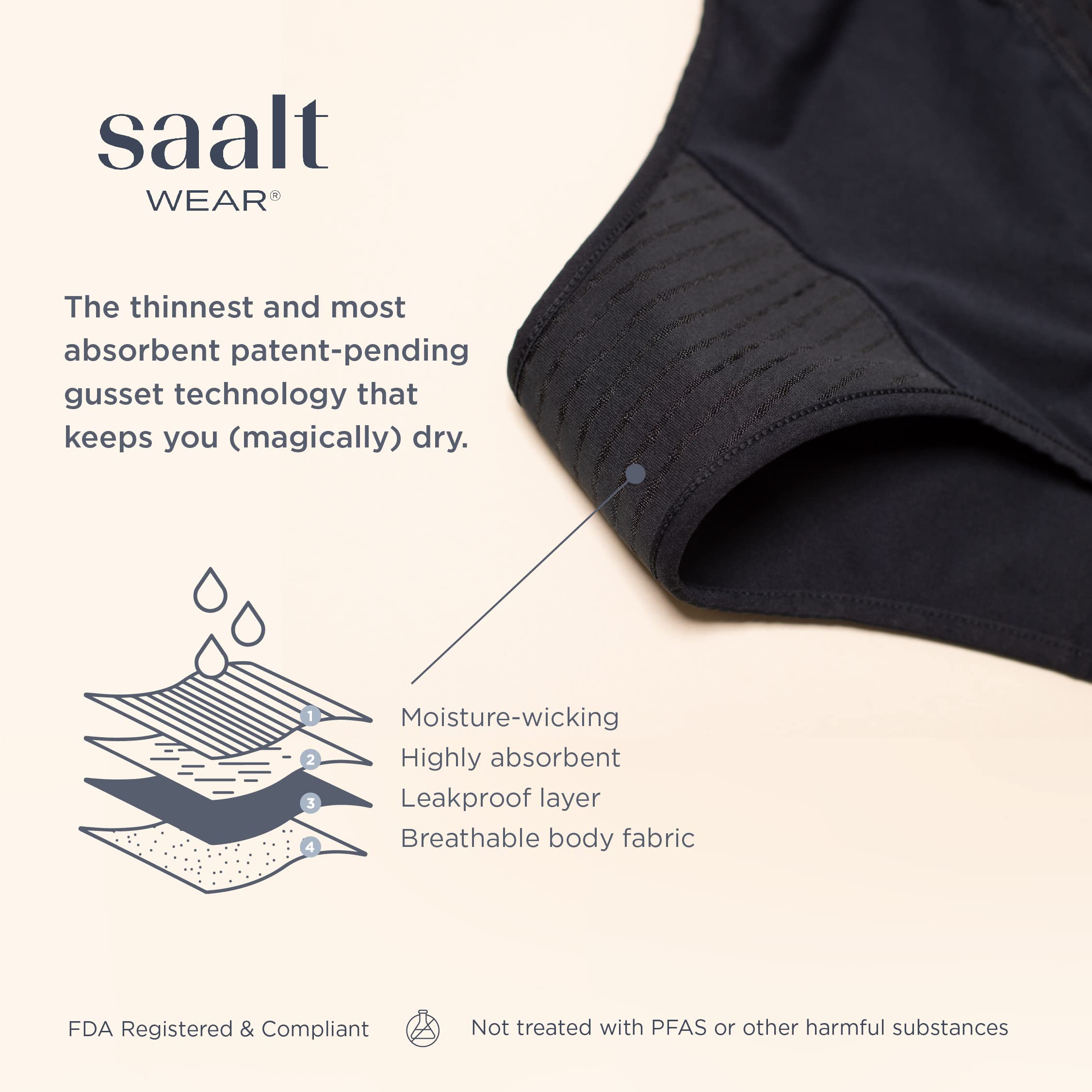 saalt Reusable Period Underwear - Comfortable, Thin, and Keeps You Dry from All Leaks saalt