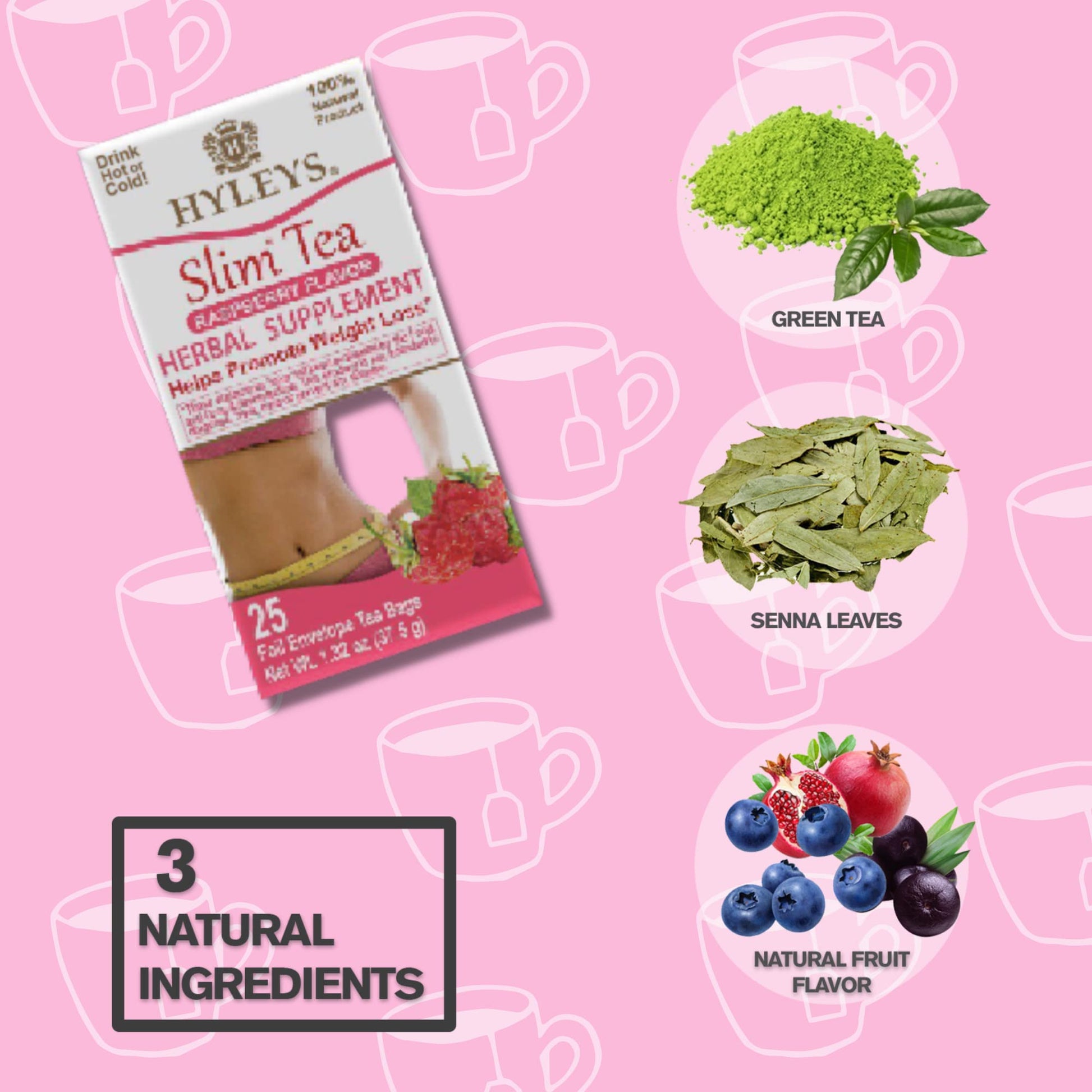 Hyleys Slim Tea Raspberry Flavor - Weight Loss Herbal Supplement Cleanse and Detox HYLEYS