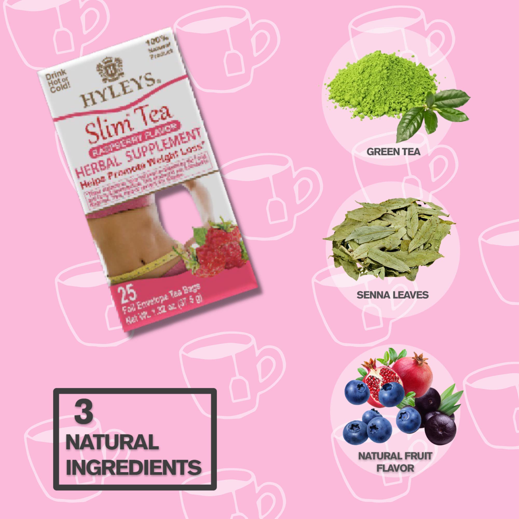 Hyleys Slim Tea Raspberry Flavor - Weight Loss Herbal Supplement Cleanse and Detox HYLEYS
