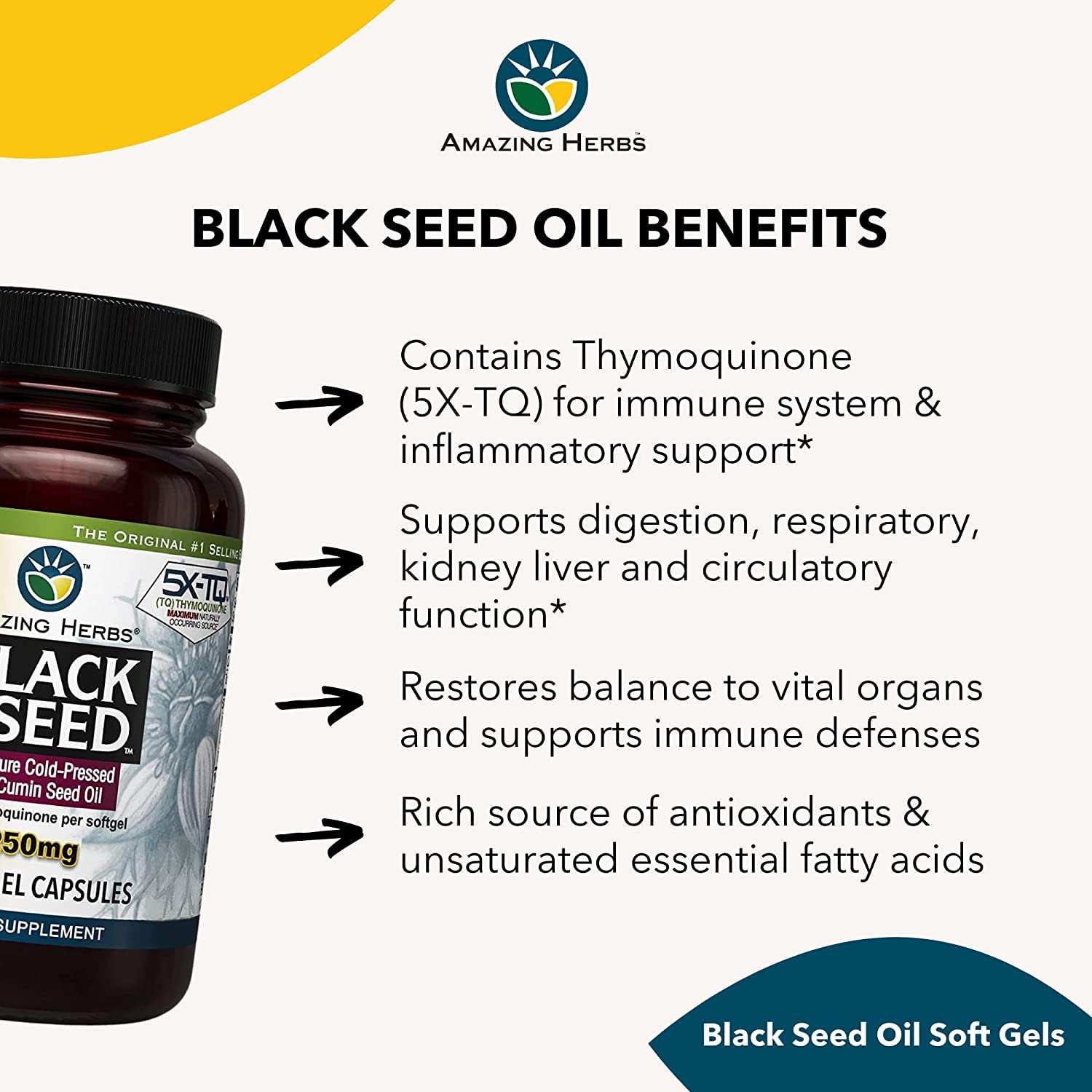 Amazing Herbs Premium Black Seed Oil Capsules - High Potency, Cold Pressed Nigella Amazing Herbs