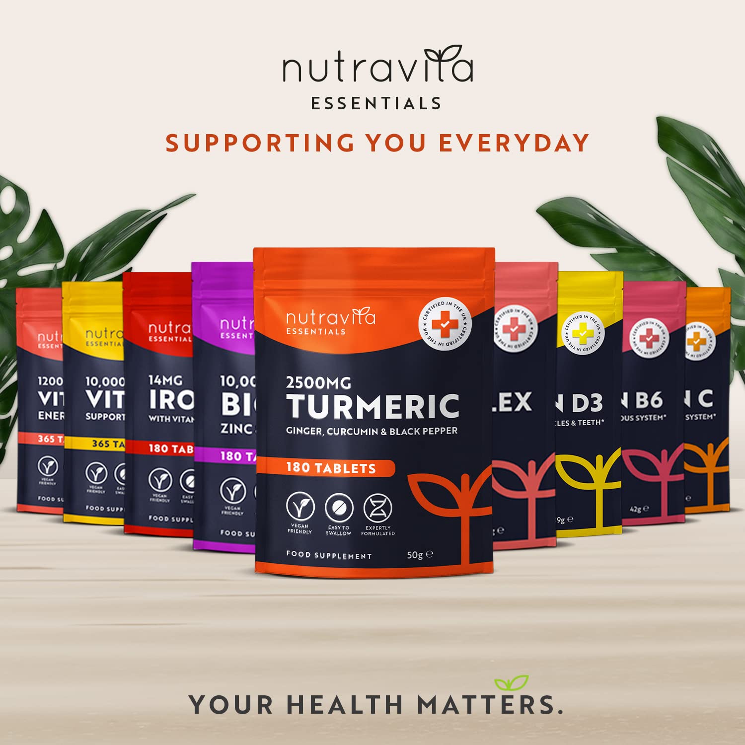Nutravita Turmeric Tablets 2500mg with Black Pepper & Ginger - 180 High Strength Tumeric Nutravita