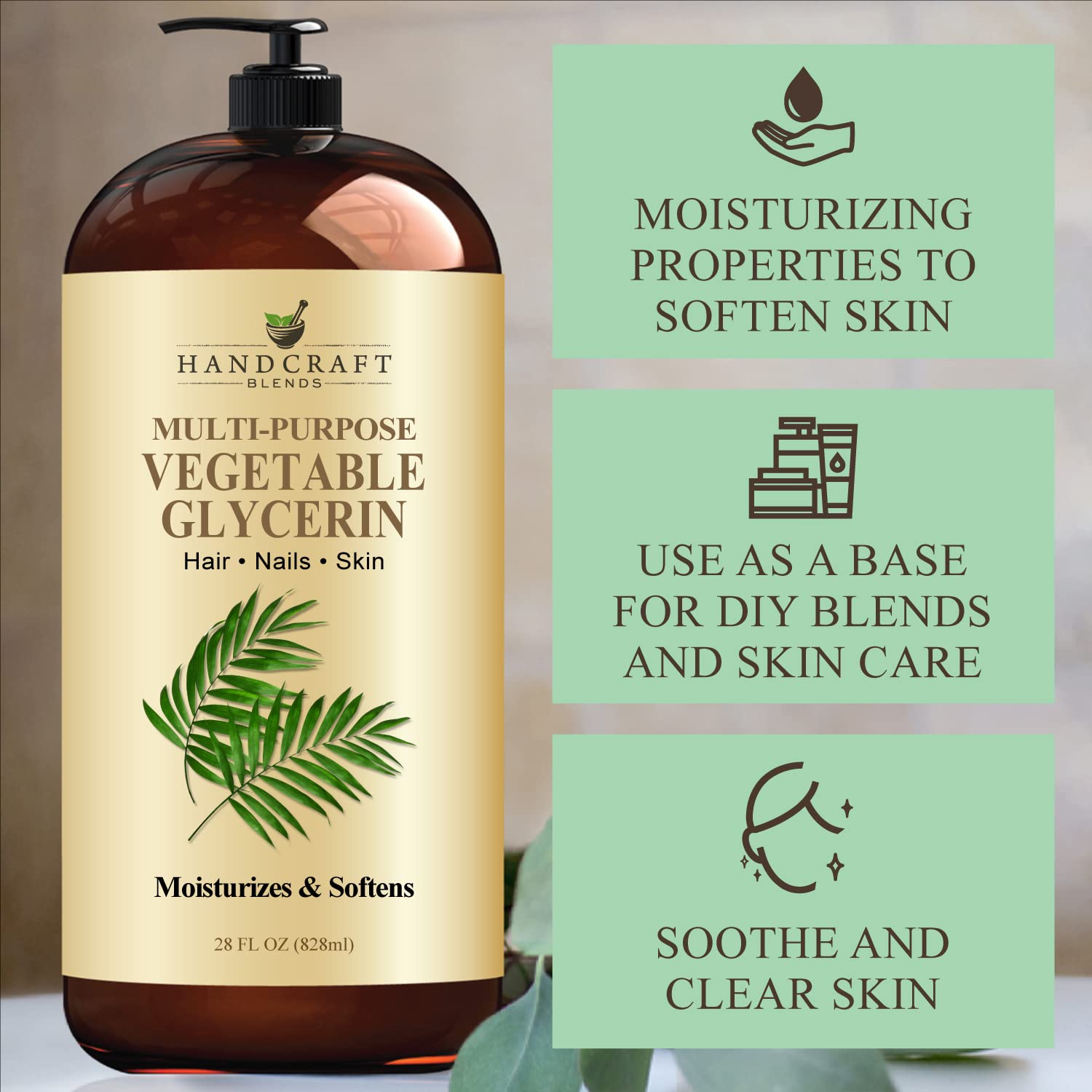 Handcraft Blends Vegetable Glycerin for Skin and Hair 28 oz - Pure Vegetable Glycerin Liquid Handcraft Blends