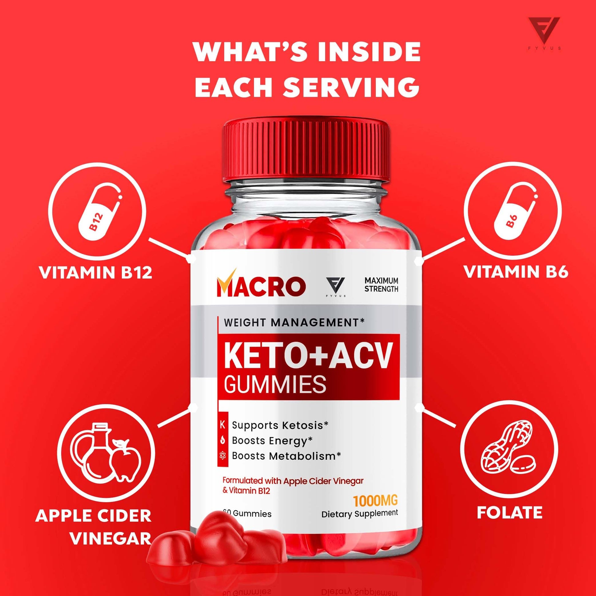 Macro Keto ACV Gummies Advanced Apple Cider Vinegar Vitamin Supplement Fyvus