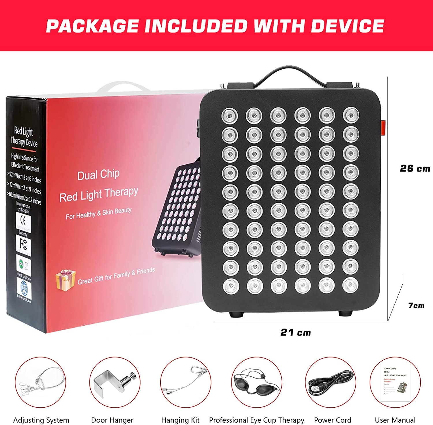 Red Light Therapy Device - Near Infrared Light Therapy with Timer, 60 Clinical Grade LEDs ECOGUN