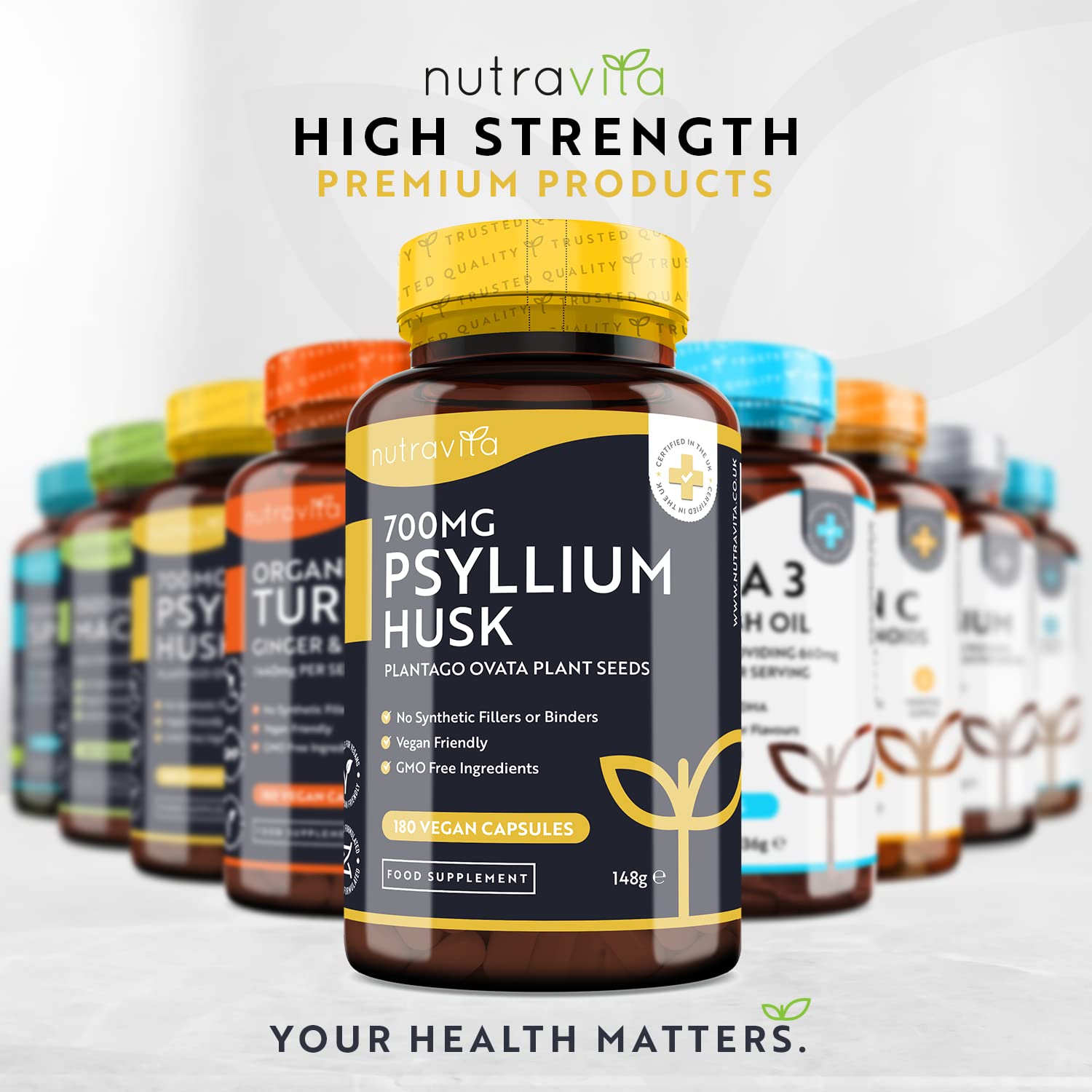 Psyllium Husks Fibre Supplement – 1400mg per Serving – Naturally High in Soluble Fibre Nutravita